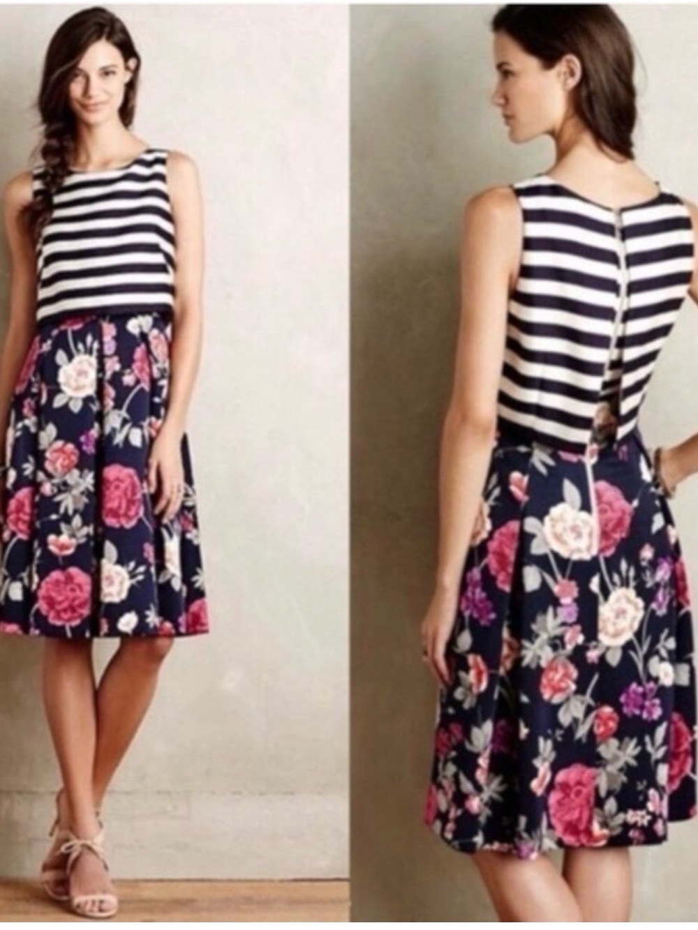 Moulinette Soeurs Anthro Dress Split Print 8 Floral Striped Pretty Little Liar